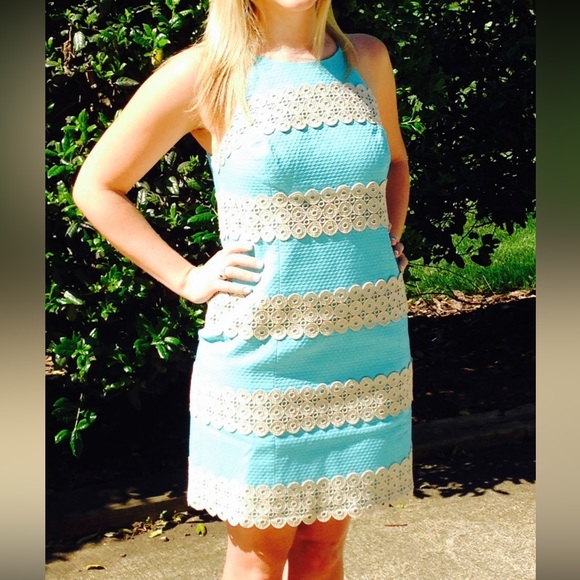 Dress Designer By Lilly Pulitzer In Blue & Gold, Size: L main image 1